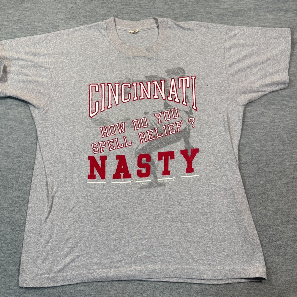 Screen Stars Shirt Men XL Gray Cincinnati Nasty Spell Relief Vintage‎ Tee 80s